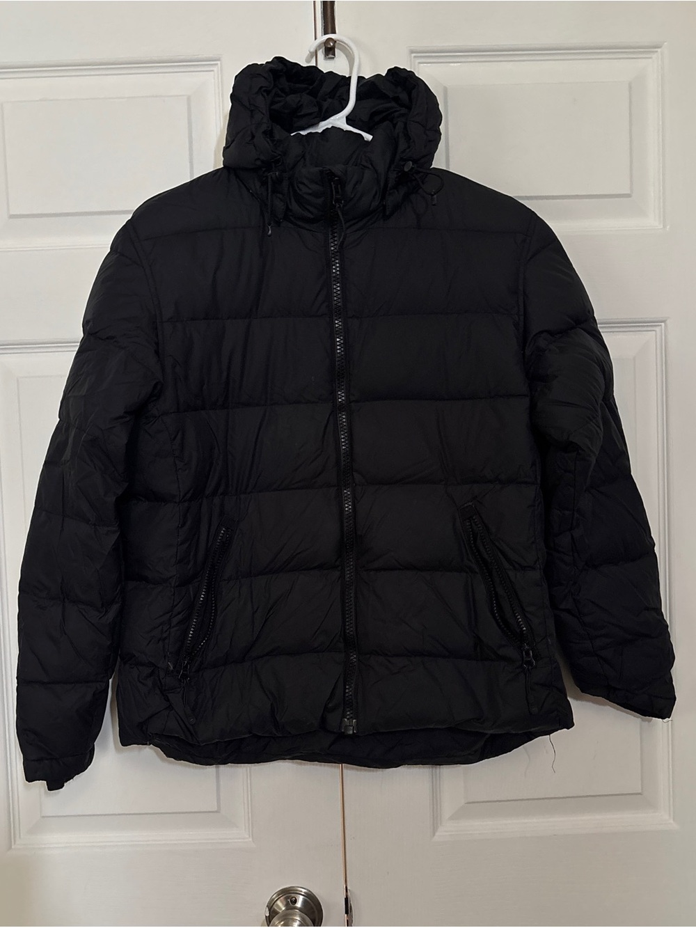 Lands’ End Women’s Small 6-8 Black Goose Down Hooded Puffer Jacket Coat